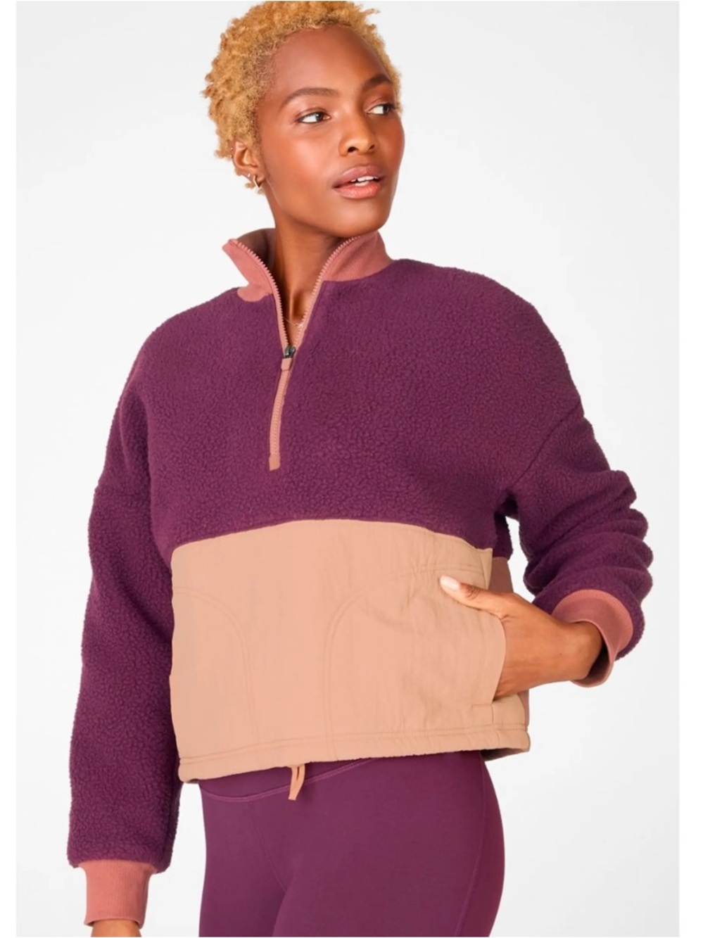 Fabletics Mallory Fleece Pullover Women’s XL 1/2 Zip Cozy Color block Sherpa EUC